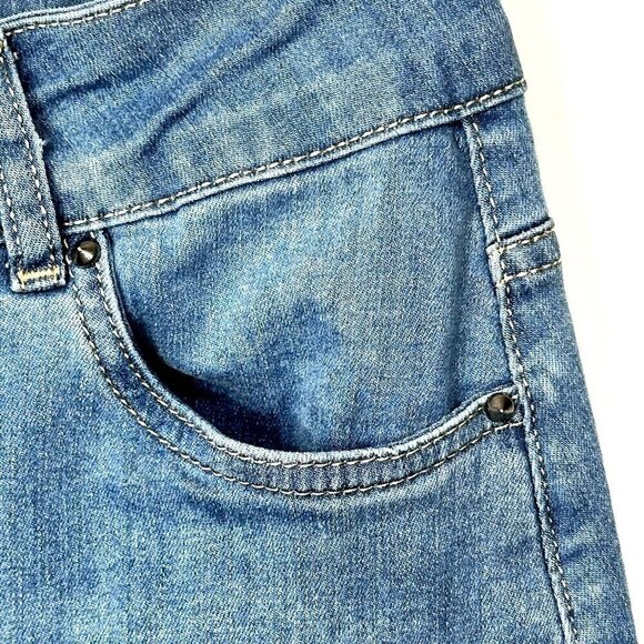 Vintage Telvin Floral Embroidered Denim Skirt Womens 42 Blue Long Pockets - Picture 8 of 12